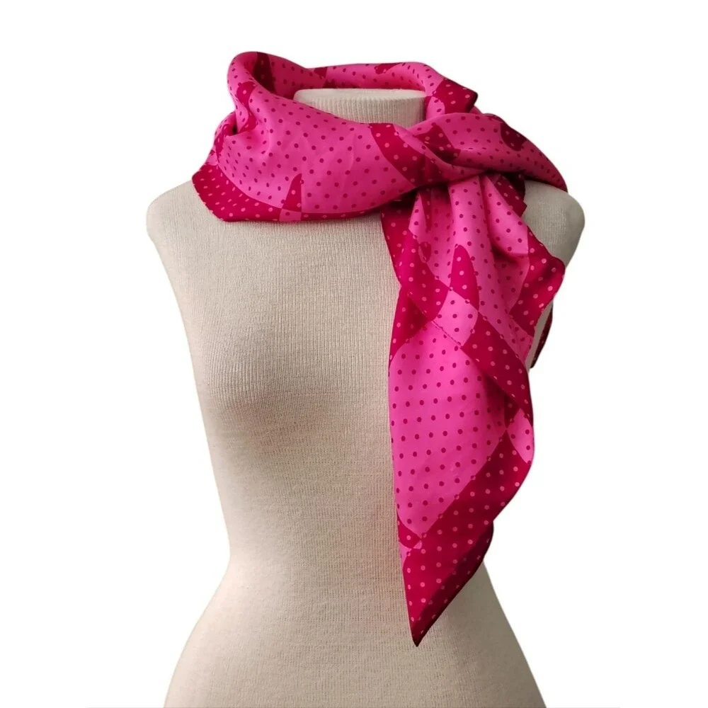 NWT Anne Klein 100% Silk Polka Dot Lion Scarf Breast Cancer Awareness